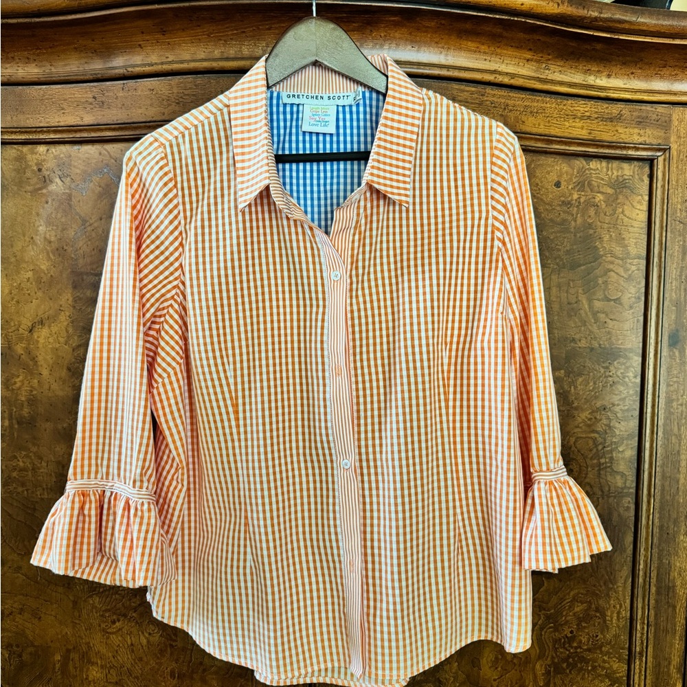 Orange blouse with flair sleeves